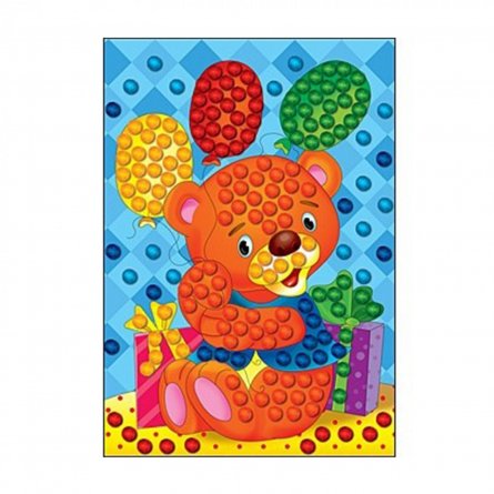 Мозаика из помпонов Рыжий кот, А4, картонная упаковка, "Мишка с шариками" фото 1