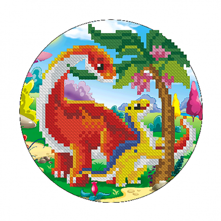 Алмазная мозаика круглая  Рыжий кот, без подрамника, на картоне, с частичным заполнением, (матов.), д.18 см, 18 цветов, "Весёлые динозавры" фото 1