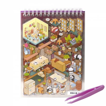 Наклейки для творчества - антистресс блокнот, 140*195 мм, "Медвежата", фиолет., MINI, 3D стикеры, 20 комнат, в комплекте пинцет, пакет с европодвесом фото 5