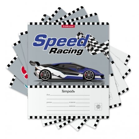 Тетрадь 24л., клетка, Erich Krause "Speed Racing", скрепка, мелованный картон фото 2