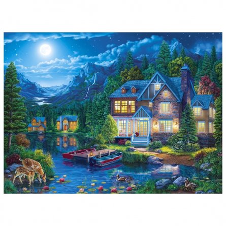 Картина по номерам Рыжий кот, 40х50 см, с акриловыми красками, холст, "Дом у ночного озера" фото 1