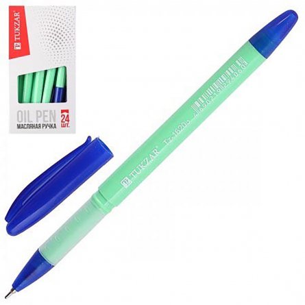 Ручка шариковая на масляной основе, TUKZAR, 0,5 мм синяя, игольчатый наконечник, круглый салатовый корпус, картонная упаковка фото 1
