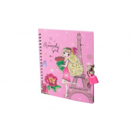 Подарочный блокнот 11,0 см * 15,0 см , гребень, Alingar, ламинация, глиттер, замочек, 50 л., линия, "Романтичные девушки", розовый фото 1