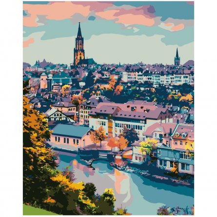 Картина по номерам Рыжий кот, 40х50 см, с акриловыми красками, 23 цвета, холст, "Город Берн на закате" фото 1