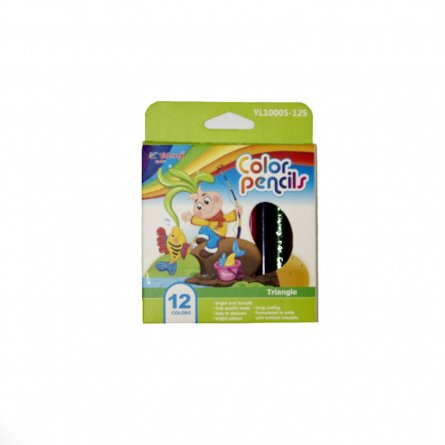 Карандаши цветные Yalong пластик."Детские-mini",12 цв.,трехгранные, заточен.,картон.упак.,европодвес фото 6