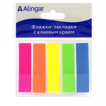 Флажки-закладки с клеевым краем, Alingar, "Прямоугольник", неон, 5 цвет по 20 л, 12 мм * 45 мм, европодвес фото 2