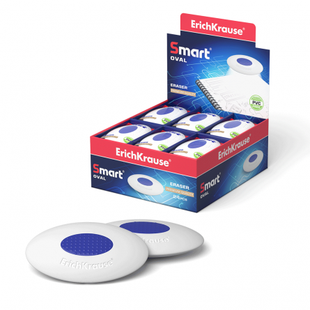 Ластик Erich Krause "Smart Oval", термопластичная резина, овальный, белый, 50*34*12 мм, с пластиковым держателем, картонная упаковка фото 1