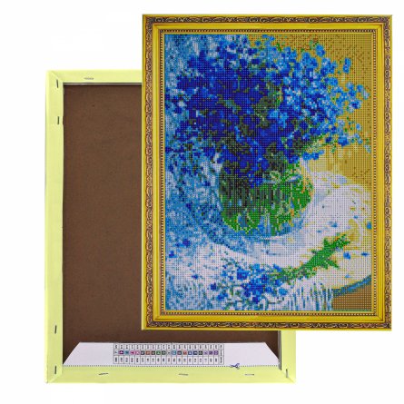 Алмазная мозаика Alingar, 26 цветов, 40х50 см, глянец, "Полевой букет в вазе", дизайн рамка, на подрамнике, с полным заполнением фото 1