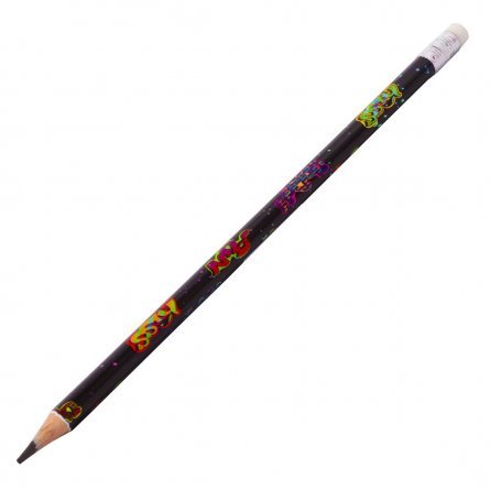 Набор ч/г карандашей, Alingar HB, пластиковый, эластичный, с ластиком, круглый, заточенный, цвет корпуса граффити, в упак. 12 шт. фото 3