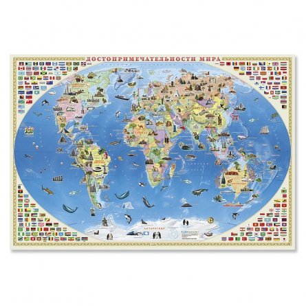 Карта Мира настенная Геодом, "Достопримечательности мира", 101 * 69 cм, лам фото 1