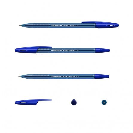 Ручка шариковая Erich Krause"R-301 Original Stick", 0,7 мм, синий, шестигранный полупрозрачн. тонир. пластик. корпус, грип, пластик.тубус фото 2