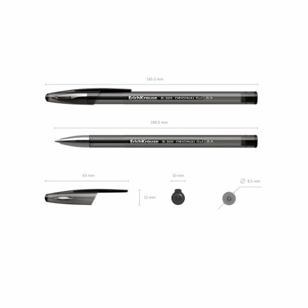 Ручка гелевая Erich Krause R-301"Original Gel Stick", 0,5 мм, черная, металл/ наконечник, шестигранный, тонированный, пластиковый корпус, в уп. 12 шт. фото 2