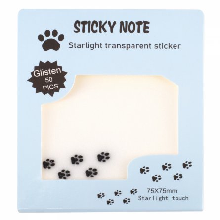 Прозрачные стикеры для заметок с клеевым краем, Alingar, 75 х 75 мм, 50 л., покрытие starlight touch, "Сat TRACKS", голубой, водонепрониц., европодвес фото 1