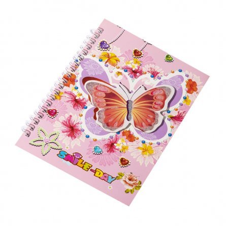 Подарочный блокнот в футляре 17,0 см * 22,0 см, гребень, Alingar, ламинация, глиттер, апплик, замочек,  50 л., линия, "Веселые бабочки", розовый фото 2