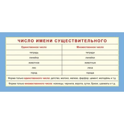 Закладка - шпаргалка, ТЦ Сфера, 61*131 мм, "Число имени существительного" фото 1