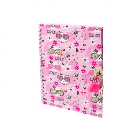 Подарочный блокнот 13,0 см * 18,0 см , гребень, Alingar, ламинация, глиттер, замочек, 50 л., линия, "Милые котики", розовый фото 1