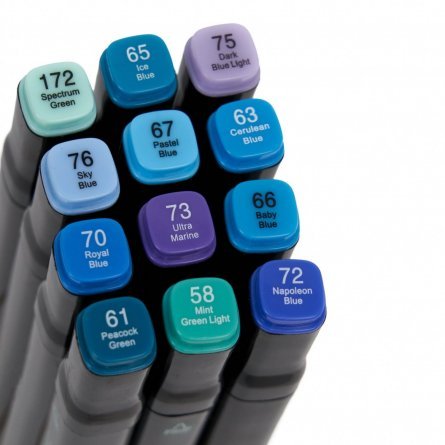 Набор двухсторонних скетчмаркеров Alingar,12 цветов, голубые,пулевид./клиновид 1-6 мм, сечение корпуса квадрат, спирт. осн, ПВХ упаковка фото 2