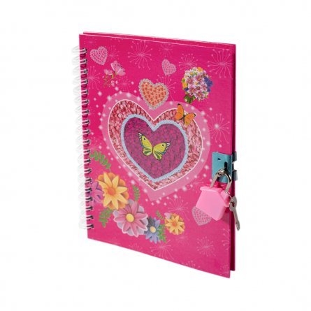 Подарочный блокнот 13,0 см * 18,0 см , гребень, Alingar, ламинация, замочек, 50 л., линия, "Бабочки и сердце", розовый фото 1