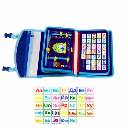 Бизибук, книга-рюкзак развивающая, 280 мм*240 мм, "Динозаврики", фетр, синий, 5 листов, застежка пряжка, упаковка зип-пакет фото 3