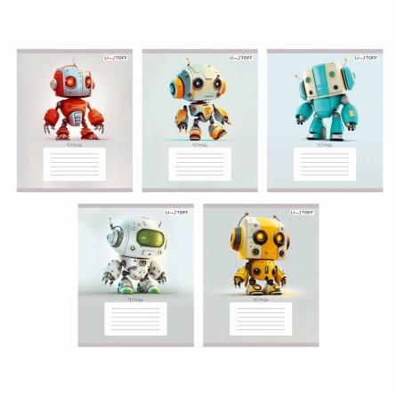 Тетрадь А5 12л., клетка, Канц-Эксмо, скрепка, мелованная картон, "Роботы", 5 дизайнов фото 1