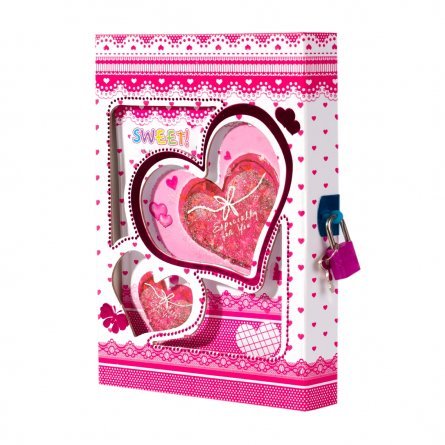 Подарочный блокнот в футляре А5, 7БЦ, Alingar, ламинация, глиттер, замочек, 42 л., линия, "Сердце Этно", розовый фото 1