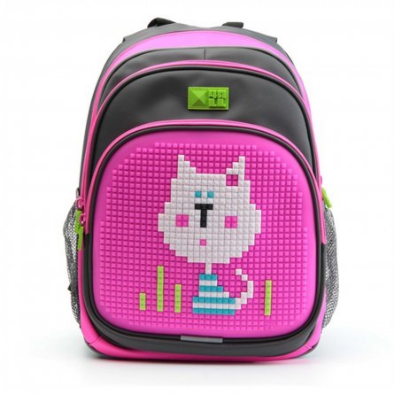 Рюкзак Гринфилд "Белый кот" школьный, пиксельный, линия Kids, серо-розовый фото 1
