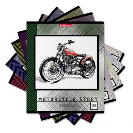 Тетрадь 48л., линия, Erich Krause "Motosucle Story" скрепка, мелованный картон, голография фото 3