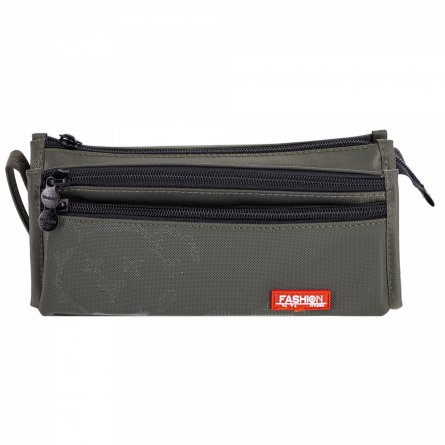 Пенал - косметичка Alingar, ткань, молния, 2 отделения, 2 боковых кармана, липучка, петля 200 х 80 мм, "Fashion BEAR", темно-зеленый (хаки) фото 1