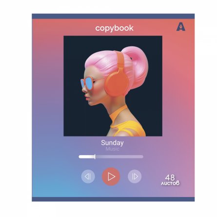 Тетрадь 48л, А5, клетка, Alingar, "Listen to music ", скрепка,мелованный картон (стандарт), выб УФ лак,  блок офсет, 5 дизайнов в пленке т/у фото 6