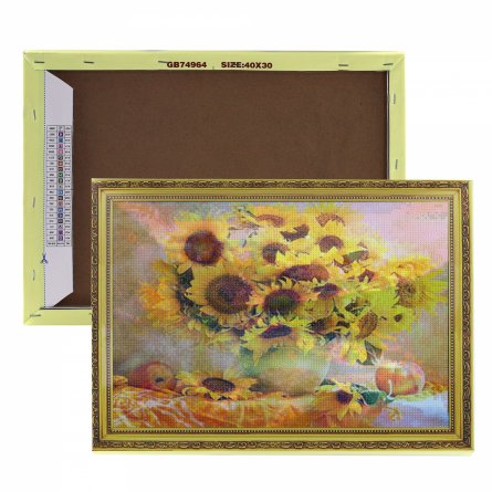 Алмазная мозаика Alingar, на подрамнике, с полным заполнением, (матов.) дизайн рамка, 40х50 см, 26 цветов, "Подсолнухи" фото 4