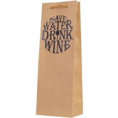 Пакет бумажный MAGIC PACK,"Drink wine", 12,7*36*8,3 см, ширина дна 12,7 см, тиснение, крафт фото 1