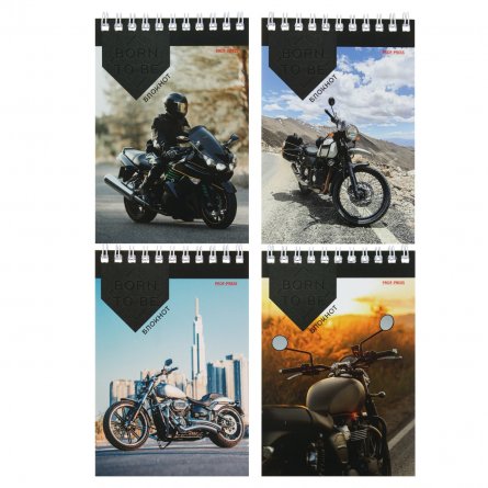 Блокнот А6, гребень, Проф-Пресс, мелованная обложка, 40 л., клетка, ассорти,"Лучшие мотоциклы" фото 1