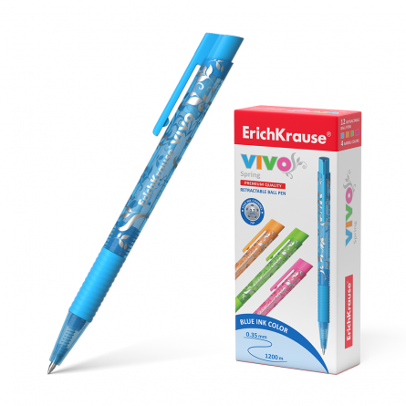 Ручка шариковая Erich Krause "VIVO Sprig", 0,7 мм, синий, резиновый грип, автоматическая, круглый, цветной, пластиковый корпус, картонная упаковка фото 1
