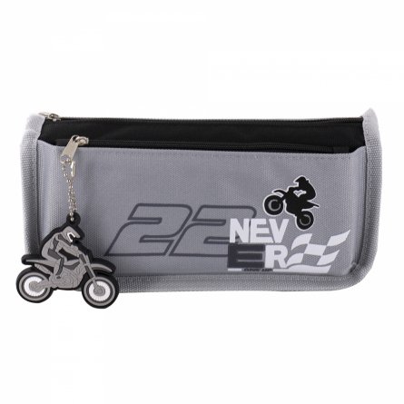 Пенал - косметичка Alingar, ПВХ, молния, боковой карман, брелок, 190 х 80 х 35 мм, "NEVER GIVE UP", микс (черный, серый, синий), мотоцикл, европодвес фото 3
