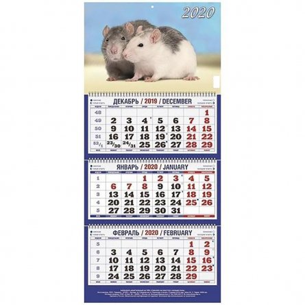 Календарь настенный квартальный трехблочный, гребень, ригель, 310 мм * 685 мм, Атберг 98 "Символ года. Вид 5" 2020 г. фото 1