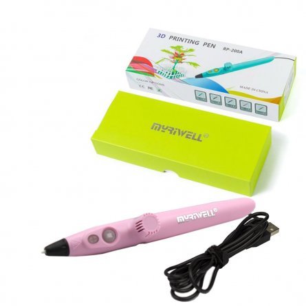Ручка 3D Myriwell RP200A, PLA, розовая, картонная упаковка фото 1
