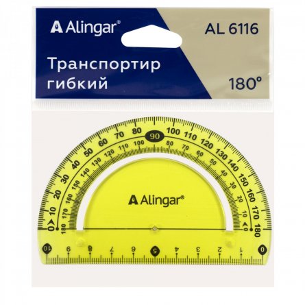 Транспортир Alingar, 180 градусов, пластиковый, гибкий, цвета ассорти, пакет ПВХ с европодвесом фото 4