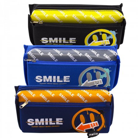 Пенал - косметичка, Alingar, ткань, молния, боковой карман, 90 х 200 мм, "Smile",  ассорти (смайлик, надпись SMILE) фото 1