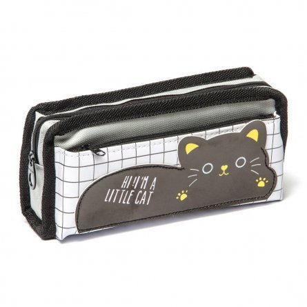 Пенал косметичка боковой карман Alingar, ткань, молния, "Котик" фото 3