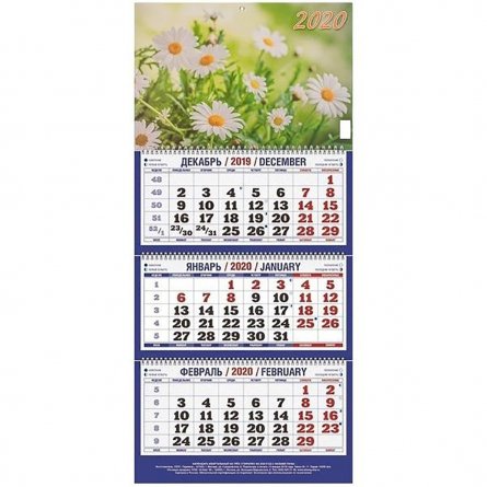 Календарь квартальный настенный трехблочный(2020) "Ромашки" 310*685 фото 1