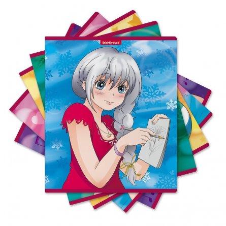 Тетрадь 48л., А5, клетка, ErichKrause "Manga Girls", скрепка, мелованный картон, ламинация фото 4