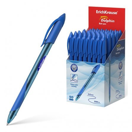 Ручка шариковая Erich Krause,"Dolphin", 1,0 мм, синяя, грип, круглый полупрозрачный пластиковый корпус фото 1