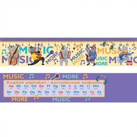 Закладка - линейка английский алфавит Мир открыток, 216*50 мм "Животные музыканты", 20 см фото 1