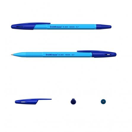 Ручка шариковая Erich Krause "R-301 Neon Stick", 0,7 мм, синяя, шестигранный, неоновый пластиковый корпус, картонная упаковка фото 2