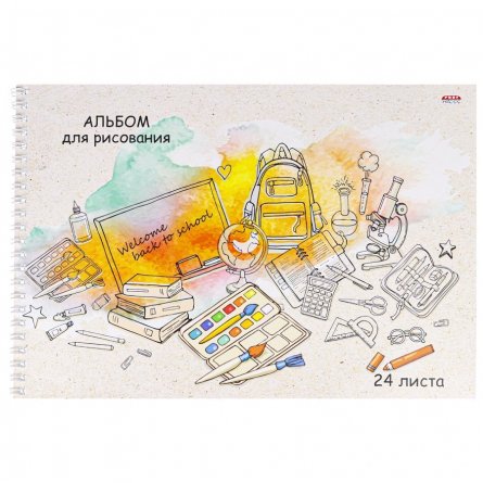 Альбом для рисования А4 24л., Проф-Пресс, гребень, мелованная обложка, блок офсет, 100г/м2, "Школьный дизайн" фото 1