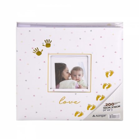 Фотоальбом, Alingar, 22 х 22,5 х 5 см, "Mom and baby", 52 листа, белый, для 208 фото формата 10х15 см, дизайн ладошки, поля для текста, картон. коробк фото 3