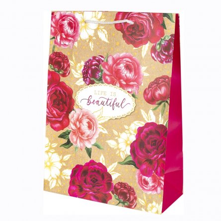 Пакет подарочный бумажный Мир открыток  (L) 22*31 см, "Цветы", ламинация фото 1