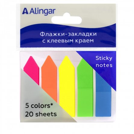 Флажки-закладки с клеевым краем, Alingar, "Стрелки", неон, 5 цв по 20 л, 12 мм*45 мм, европодвес. фото 1