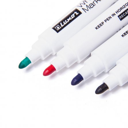 Набор маркеров для досок, 4 цвета, Luxor, пулевидный, 1-3 мм фото 3