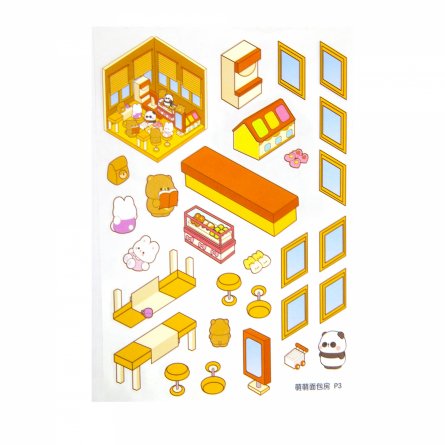 Наклейки для творчества - антистресс блокнот, 140*195 мм, "Медвежата", розовый, MINI, 3D стикеры, 20 комнат, в комплекте пинцет, пакет с европодвесом фото 5